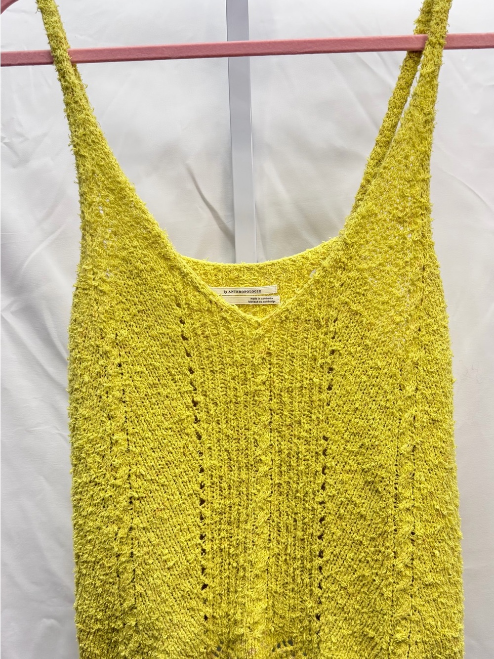 Anthropologie Chartreuse Open-Stitch Knit Camisole